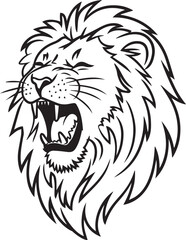 Obraz premium Roaring Lion Head Coloring Page Bold Wild Big Cat Line Art Silhouette