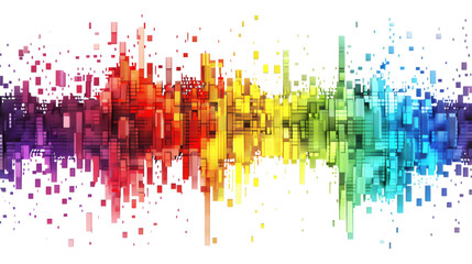 Rainbow-colored digital pixel art, modern design, isolated on white