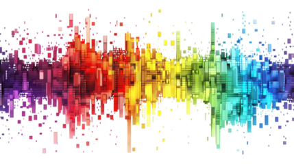 Rainbow-colored digital pixel art, modern design, isolated on white