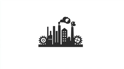 Fototapeta premium Industrial Cityscape Silhouette, Simple Factory, Urban Background, Graphic Design, Vector Illustration, Minimalist Style, Stock Image, Print Ready, Web Ready
