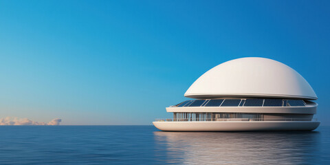 Obraz premium Futuristic Solar Powered Dome Vessel on a Calm Ocean