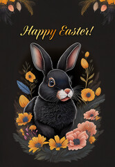 Easter holiday card concepts with portraits of a hare in spring flowers 