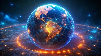 Fototapeta premium Earth from space showing international network representing communication, travel and connections. 3D illustration.
