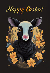 Easter holiday card concepts with portraits of a lamb,  in spring flowers