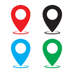 Set of location pin icons. Map marker pointer symbols, GPS location. Navigation map, location navigation icon, geo location point. Vector.