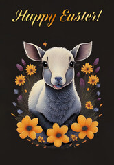 Easter holiday card concepts with portraits of a lamb,  in spring flowers