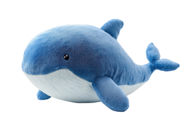 A soft and cuddly blue whale plush toy perfect for all ages and ocean lovers everywhere isolated on transparent background