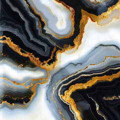 Fototapeta premium Refined luxurious polished onyx stone texture, black and gold marbled pattern, high-resolution and tile able, deep shadows and reflective highlights, elegant natural abstract background
