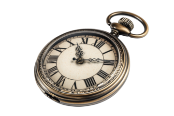 Antique pocket watch elegantly displayed, highlighting its timeless craftsmanship and design isolated on transparent background