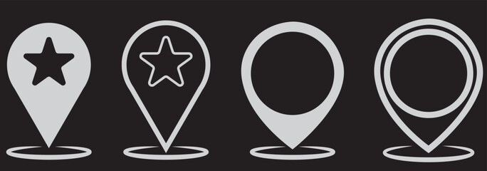 Geolocation Icon Set Featuring Outline and Solid Designs in Black and Red. Vector illustration.