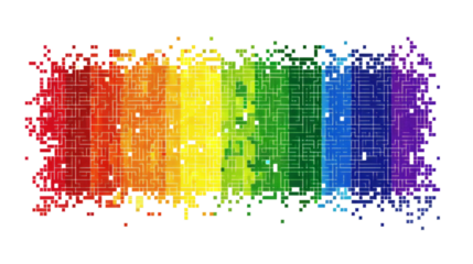 Rainbow-colored digital pixel art, modern design, isolated on white