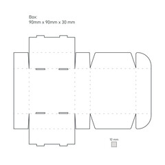 Foldable, printable, no glue box template. Vector paper box blueprint. Branding, birthday gift packing, diy concept.