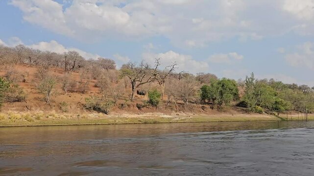 Chobe river winding through lush national park landscape, revealing verdant riverbanks and pristine wilderness of northern botswana