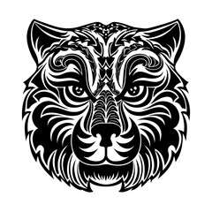 A tiger's head is a powerful symbol of strength, courage, and ferocity. It features sharp, piercing eyes, strong jaws, and distinct black stripes on golden-orange fur. The broad forehead and muscular 