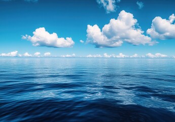 Obraz premium Serene Ocean View with Calm Waters and Fluffy White Clouds Against a Brilliant Blue Sky