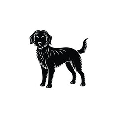 black and white dog silhouette on white background.