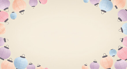 Pastel paper lanterns festive background design template pink blue soft on transparent background
