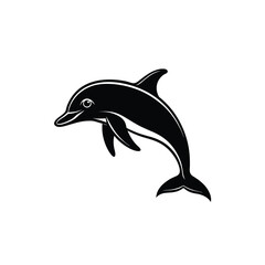 Dolphin vector illustration.A sleek black silhouette of a dolphin gracefully leaping against a white background.