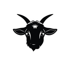 black and white goat silhouette on white background.Black goat face vector.