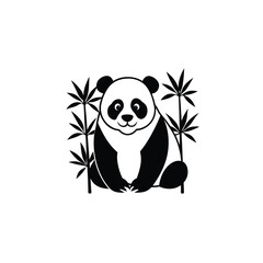 Panda bear with bamboo forest silhouette on white background.Vector illustration
