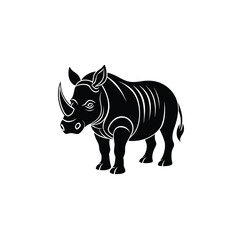 black and white rhinoceroses silhouette vector on white background .