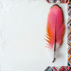 Detailed image of a Boho tribal frame with feathers, set on a soft white background.