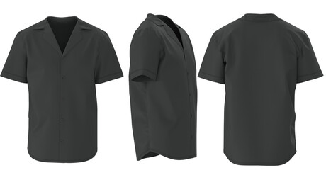 Men's Black Pajama Shirt Mockup - Front, Side, Back View 3D Render