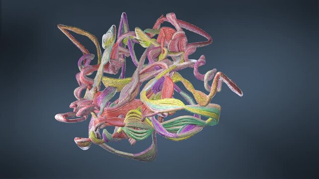 Close-up view of intricate protein structure reveals folded chains and bonds, showcasing nature's molecular architecture
