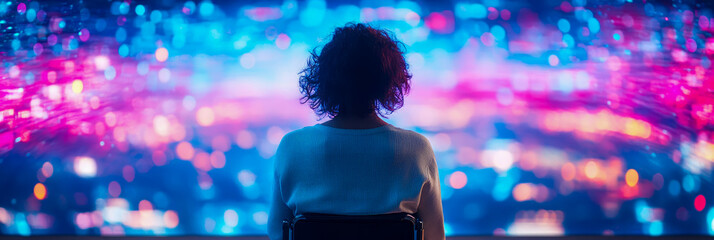 Contemplation before the Screen: Person absorbs vibrant hues, a design for introspective space