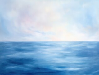 Fototapeta premium Serene Seascape with Gentle Waves Under a Soft Blue Sky Emphasizing Calmness and Tranquility in an Idyllic Ocean View for Relaxation Decor