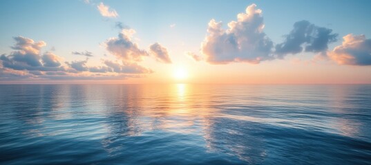 Obraz premium Serene Sunrise Over Calm Ocean Waves with Colorful Skies and Reflections Creating a Tranquil Beach Atmosphere at Dawn