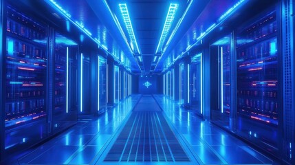 Advanced AI Server Room with Glowing Data Streams