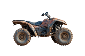A rugged all-terrain vehicle rests in the sunlight after an adventurous day in the wilderness isolated on transparent background