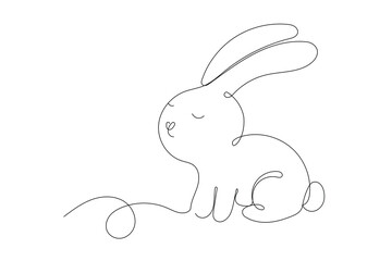 Line Art Easter Bunny Character Doodle Symbol. Cute Baby Rabbit Hand Drawn Portrait. Lovely Mammal Adorable Hare Pet Animal Mascot. Outline Sketch One Continuous Line Art Decoration Illustration.  