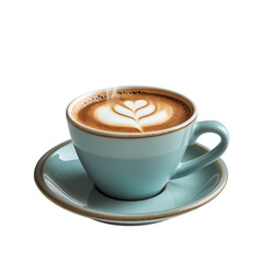 Warm Cup of Americano Coffee with Heart-Shaped Latte Art Isolated on Transparent Background.