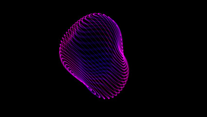 Graphic purple orb. liquid sphere on black background. Neon colorful vector circle, fluorescent light ball. Round geometric figure on transparent background. Ultraviolet sphere shape isolated