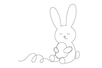 Line Art Easter Bunny Character Doodle Symbol. Cute Baby Rabbit Hand Drawn Portrait. Lovely Mammal Adorable Hare Pet Animal Mascot. Outline Sketch One Continuous Line Art Decoration Illustration.  