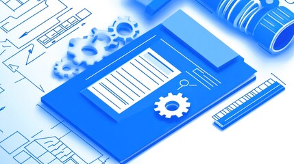 Engineering Documents, Blue Isometric Design, Technical Drawing Background