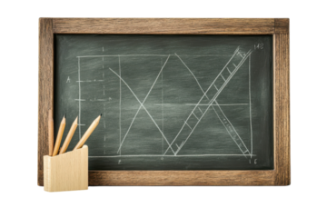 Dynamic market trends illustrated on a rustic chalkboard with wooden pencils in a bright environment isolated on transparent background