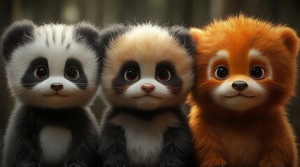 Fototapeta premium Charming 3D rendering of adorable baby animals with expressive eyes.