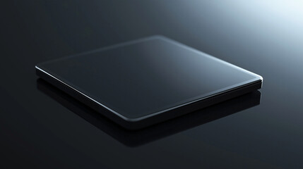 Sleek Black Tablet Resting on Reflective Surface