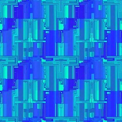 Abstract Digital Blueprint: A captivating abstract design resembling architectural blueprints, awash in cool blues and cyan hues, with intricate geometric patterns.