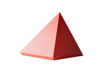 Geometric red pyramid resting on a simple white background in soft natural light isolated on transparent background