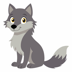 Obraz premium Cartoon wolf sitting. Cute animal wolf cub. Suitable for children's books, sticker, mascot, logo. Vector illustration on white background 