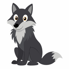 Obraz premium Cartoon wolf sitting. Cute animal wolf cub. Suitable for children's books, sticker, mascot, logo. Vector illustration on white background 