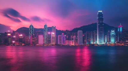 Fototapeta premium Aesthetic pastel-themed city skyline at twilight