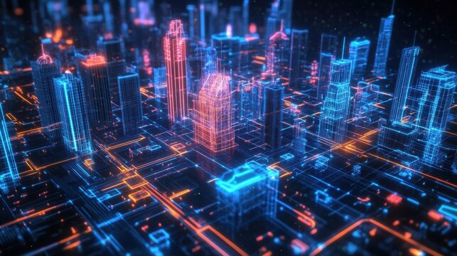 AI-Driven Holographic City Blueprint with Data Overlay