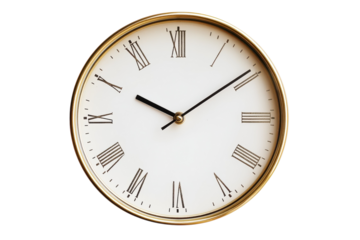 Elegant vintage clock showcasing Roman numerals and a classic design in a bright setting isolated on transparent background