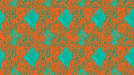 Abstract Textured Pattern: A mesmerizing close-up of a unique pattern, where a series of turquoise diamond shapes are interspersed against a textured, orange background. 