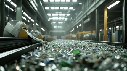 Waste Recycling Facility with Glass Bottles and Conveyor System